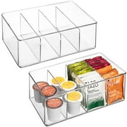 Sorbus Clear Plastic Storage Bins with Dividers - Organize Tea Bags, Spices, Seasonings, Drink Packets, Oatmeal - Snack Storage \u0026 Display Containers for Kitchen \u0026 Pantry- 2 Pack